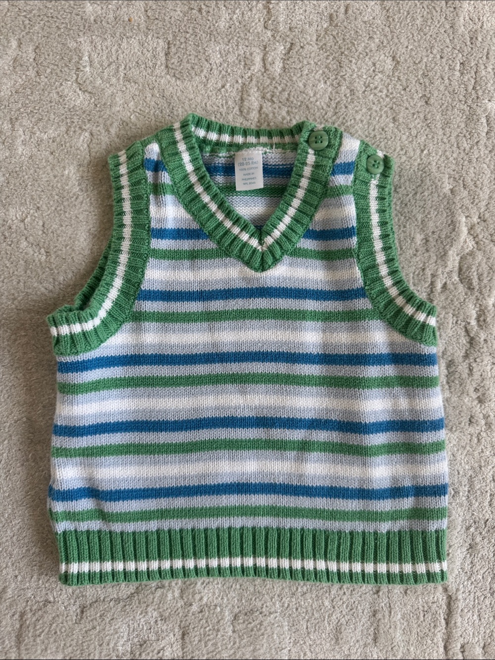 Striped Knit Sweater Vest in Green, Blue & White - Kids
